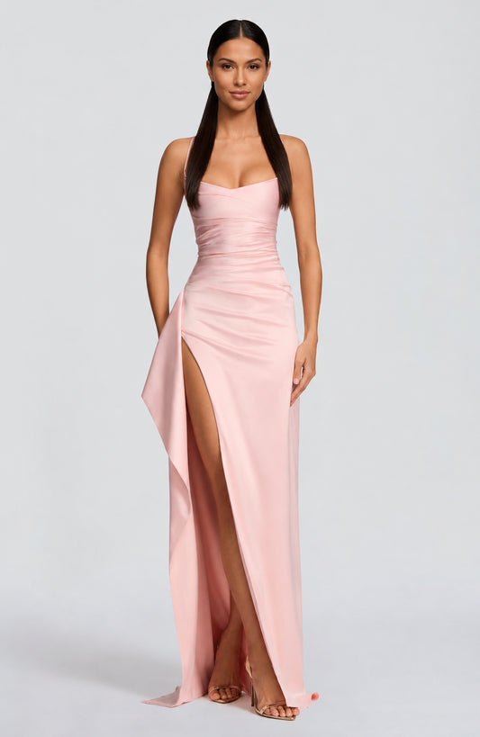 Seraphina Satin Cowl-Neck Maxi Dress Blush