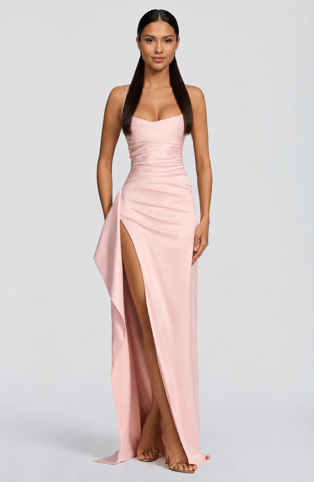 Seraphina Satin Cowl-Neck Maxi Dress Blush