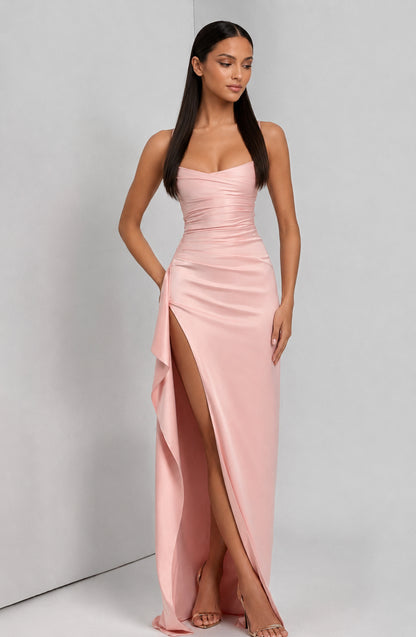 Seraphina Satin Cowl-Neck Maxi Dress Blush
