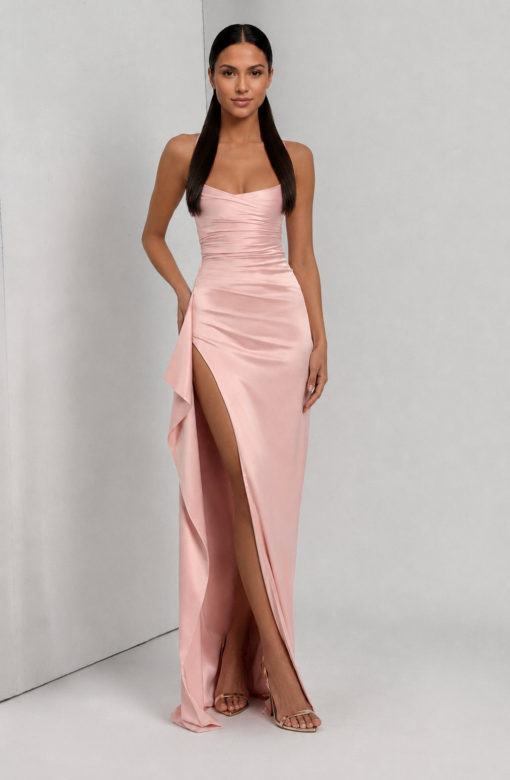 Seraphina Satin Cowl-Neck Maxi Dress Blush