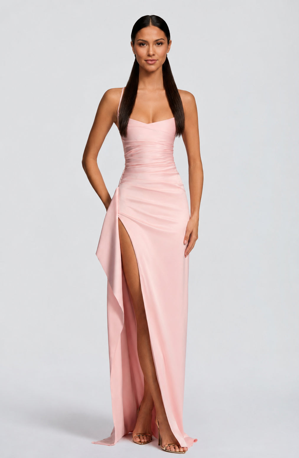 Seraphina Satin Cowl-Neck Maxi Dress Blush
