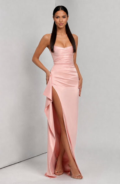 Seraphina Satin Cowl-Neck Maxi Dress Blush