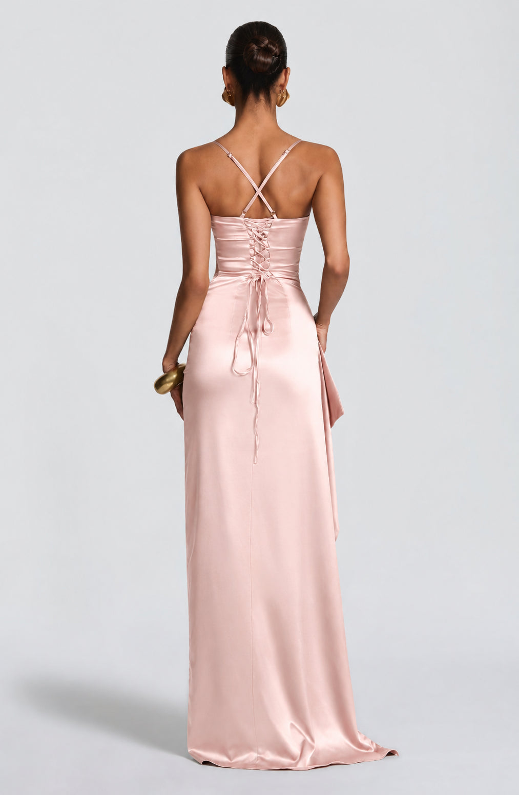 Seraphina Satin Cowl-Neck Maxi Dress Blush - Back