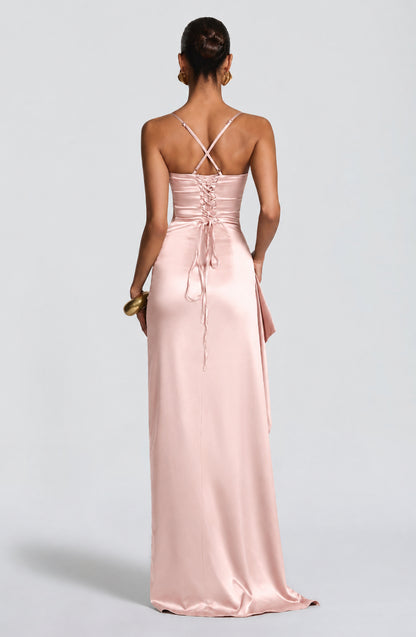 Seraphina Satin Cowl-Neck Maxi Dress Blush - Back