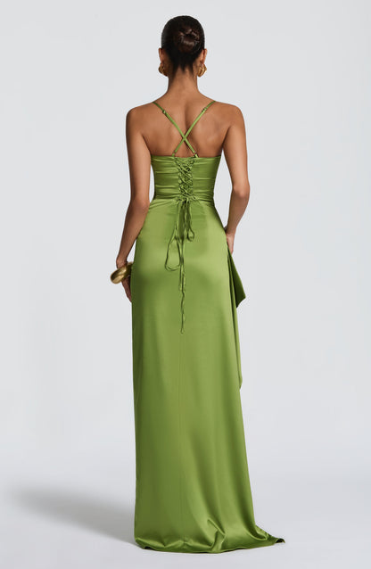 Seraphina Satin Cowl-Neck Maxi Dress Olive