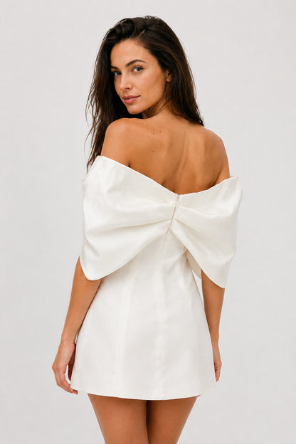 Stella Off-Shoulder Crepe Mini Dress Ivory