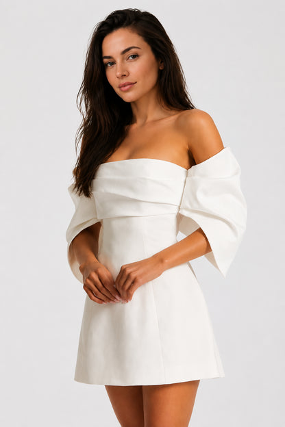Stella Off-Shoulder Crepe Mini Dress Ivory