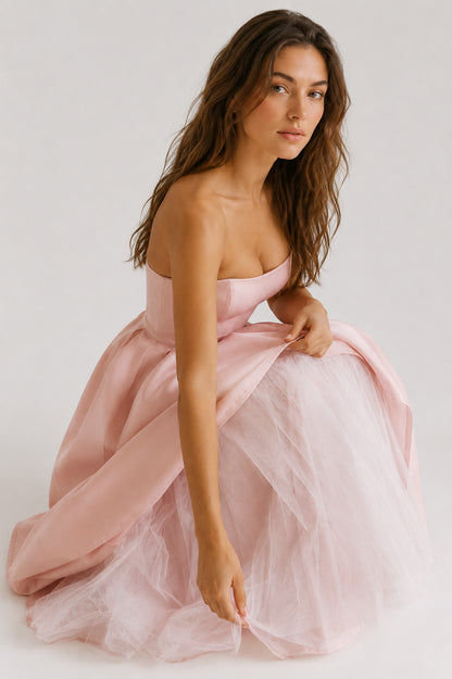 Violette Strapless Corset Midi Dress Blush