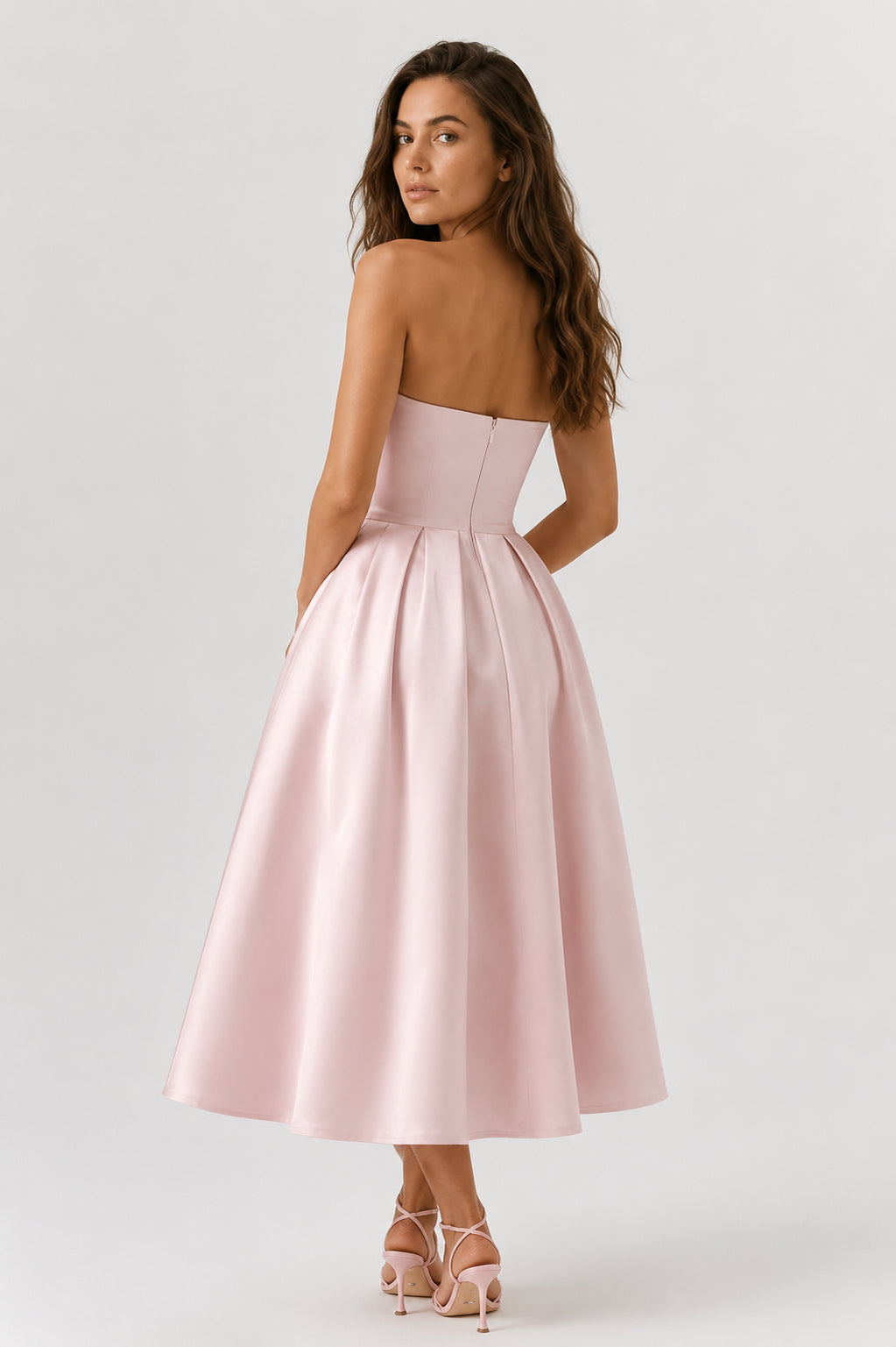 Violette Strapless Corset Midi Dress Blush