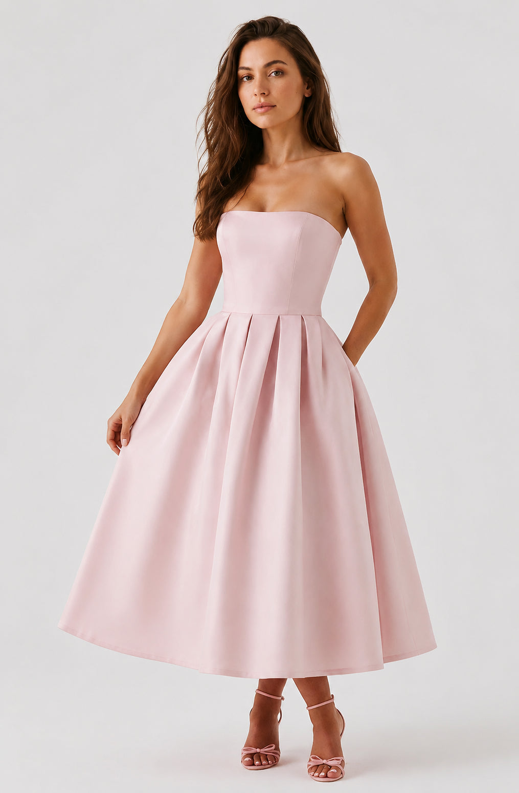 Violette Strapless Corset Midi Dress Blush