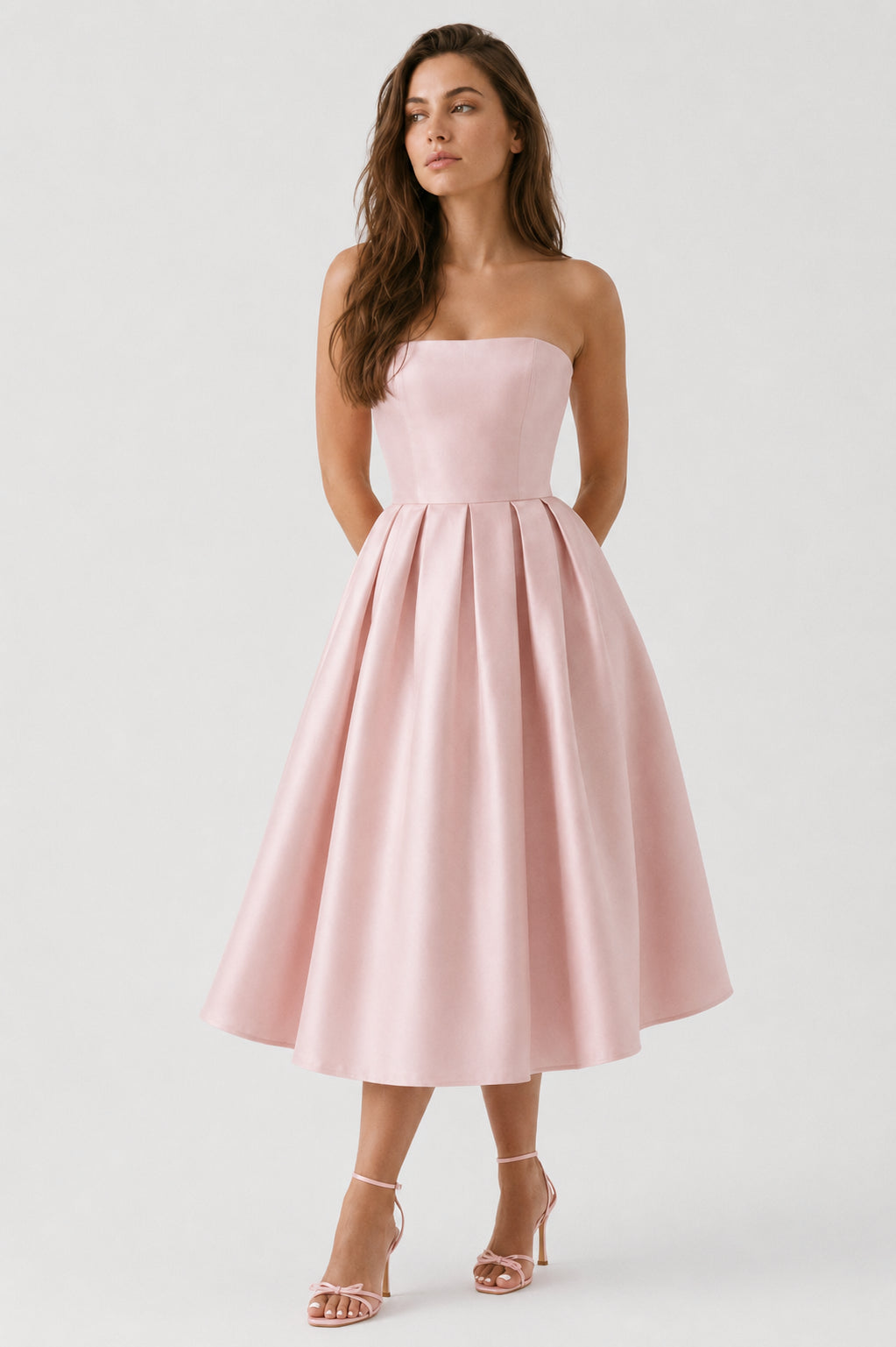 Violette Strapless Corset Midi Dress Blush