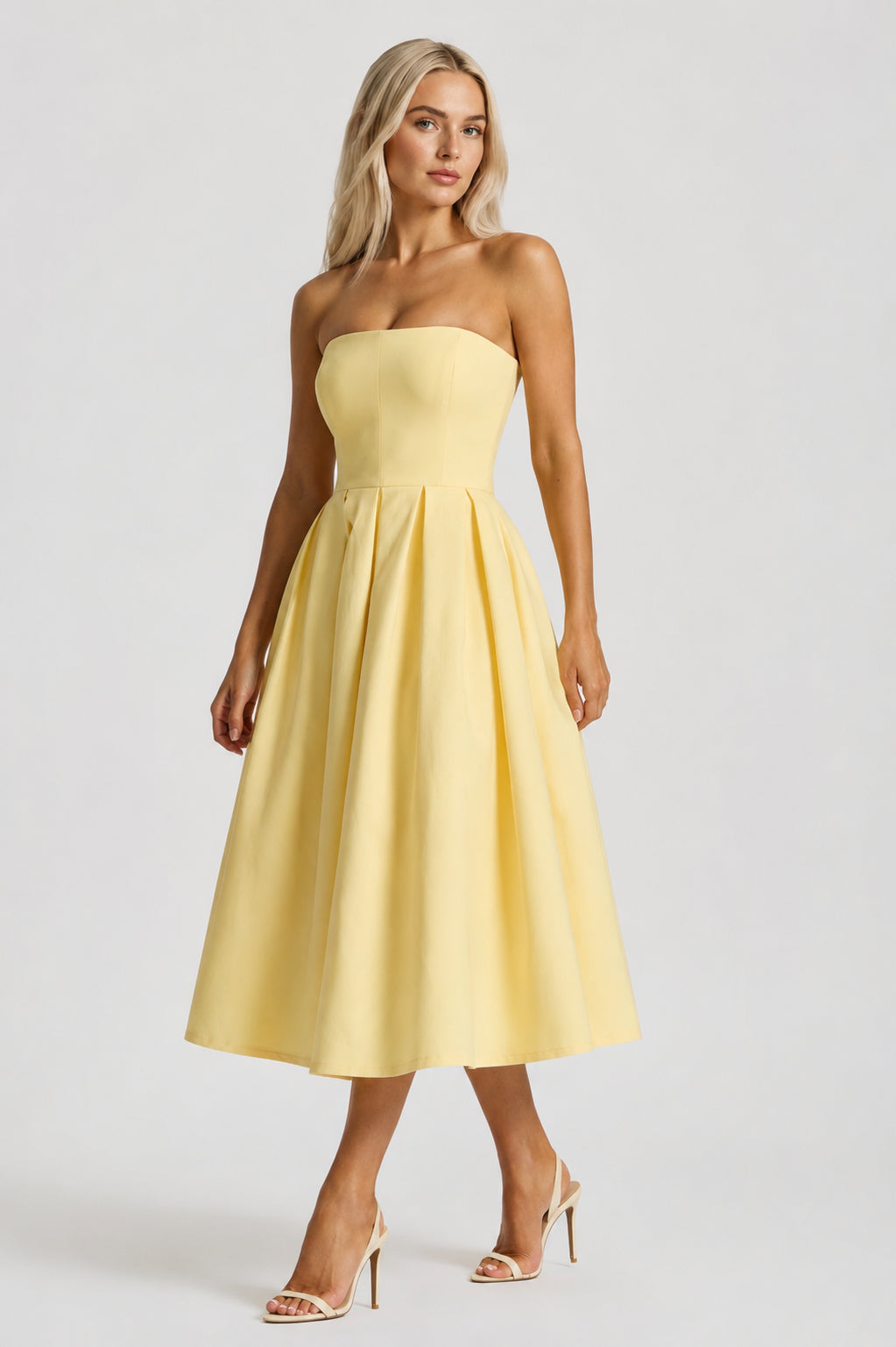 Violette Strapless Sleeveless Midi Dress Lemon