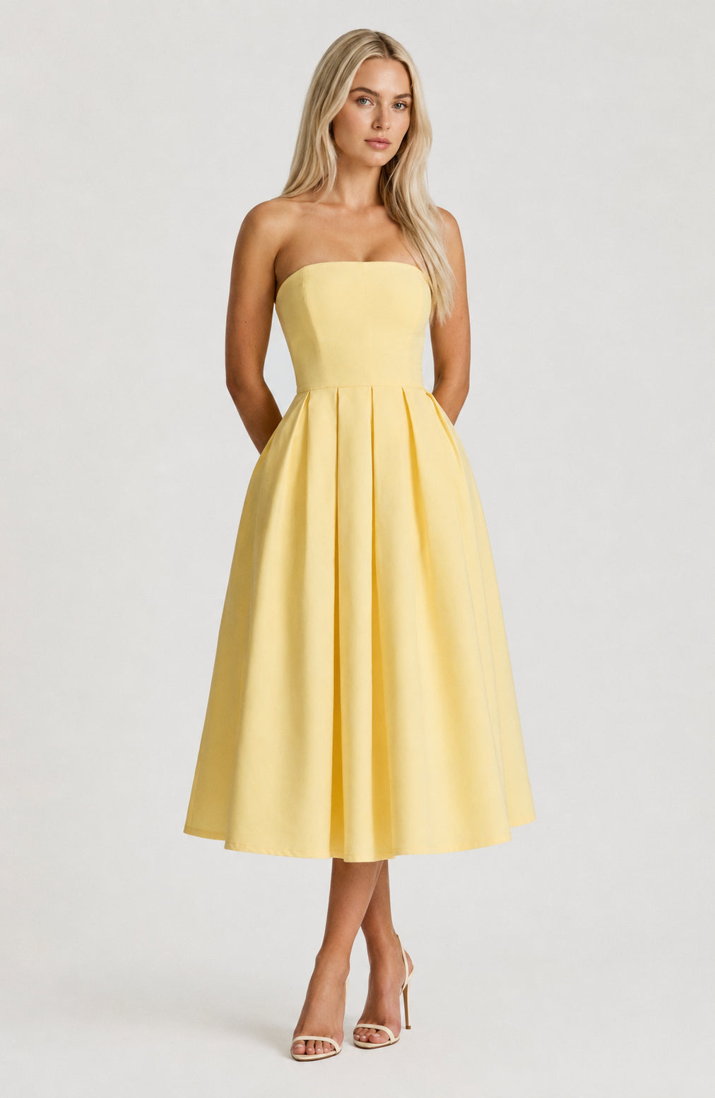 Violette Strapless Sleeveless Midi Dress Lemon
