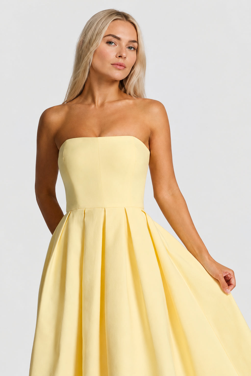 Violette Strapless Sleeveless Midi Dress Lemon