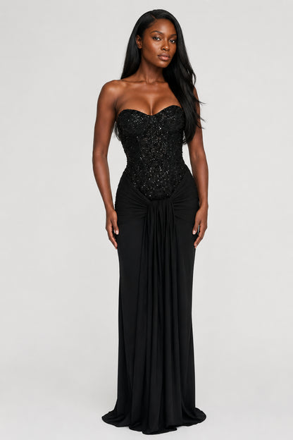 Xanthe Backless Crepe Maxi Dress Black