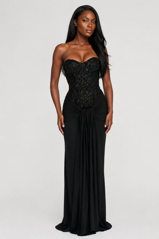 Xanthe Backless Crepe Maxi Dress Black