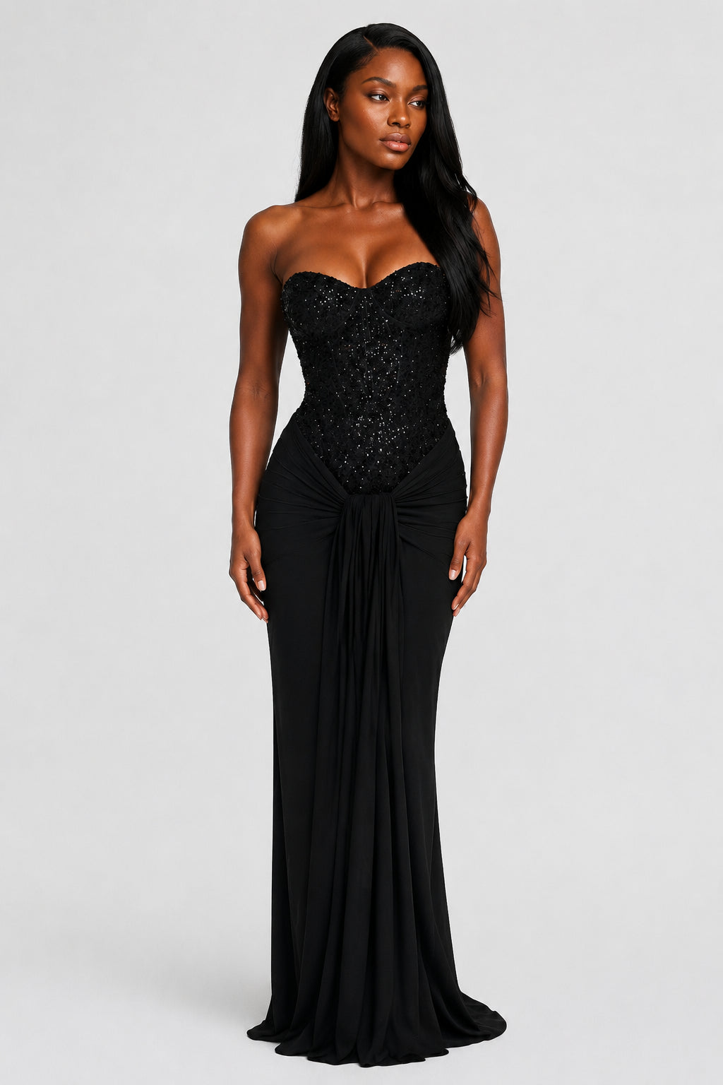 Xanthe Backless Crepe Maxi Dress Black