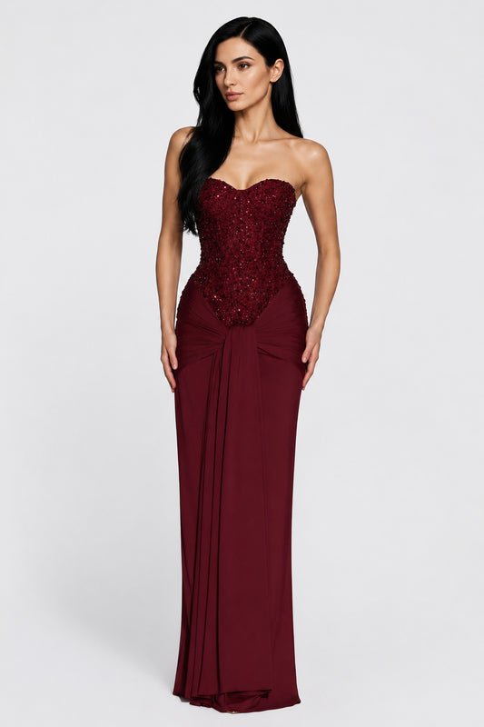 Xanthe Strapless Jersey Maxi Dress Burgundy