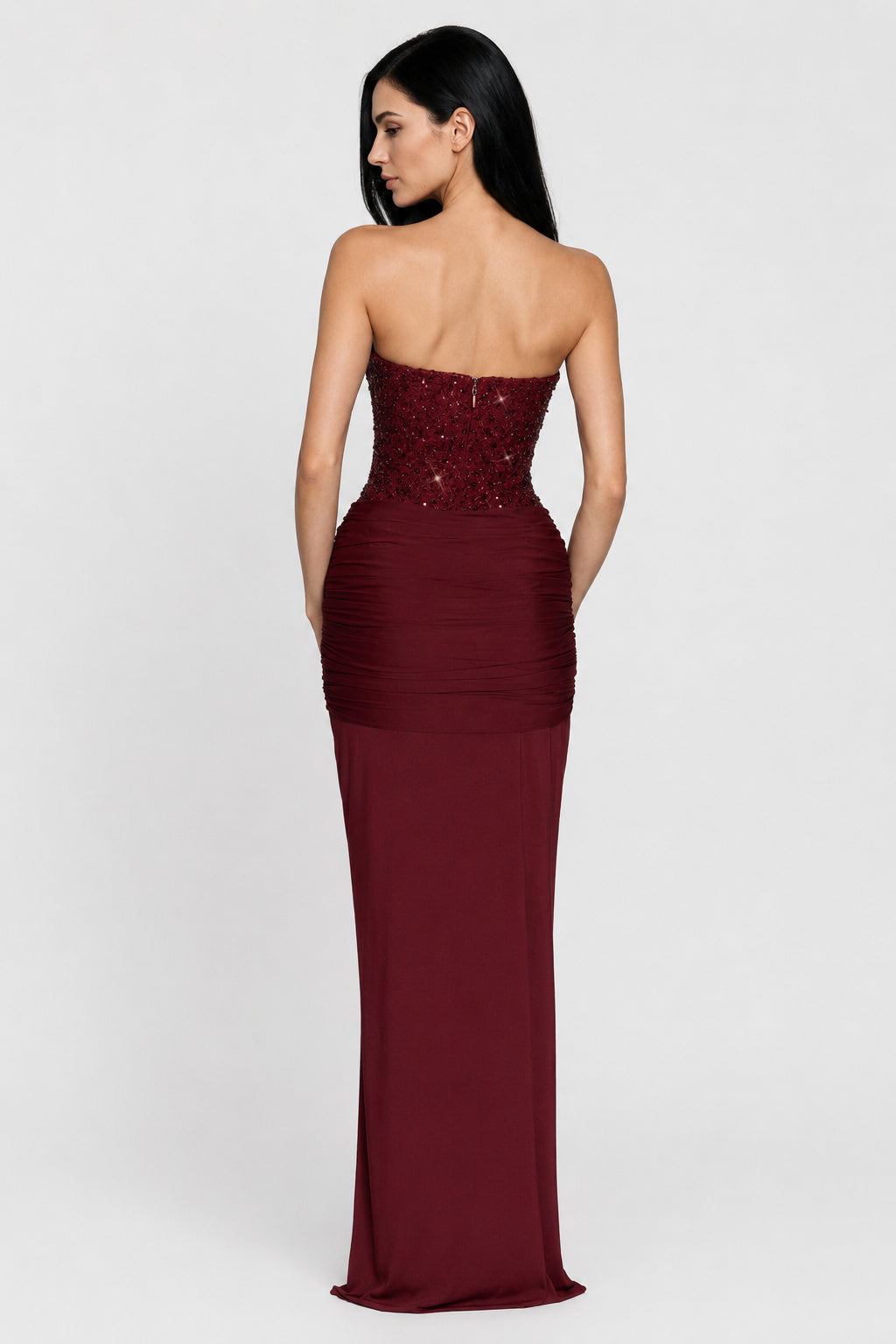 Xanthe Strapless Jersey Maxi Dress Burgundy