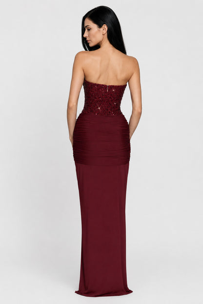Xanthe Strapless Jersey Maxi Dress Burgundy