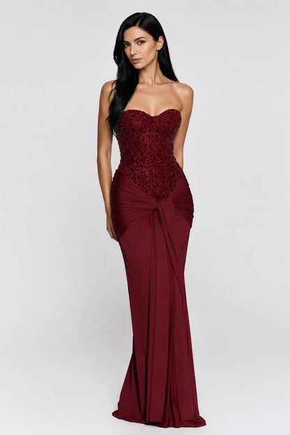 Xanthe Strapless Jersey Maxi Dress Burgundy