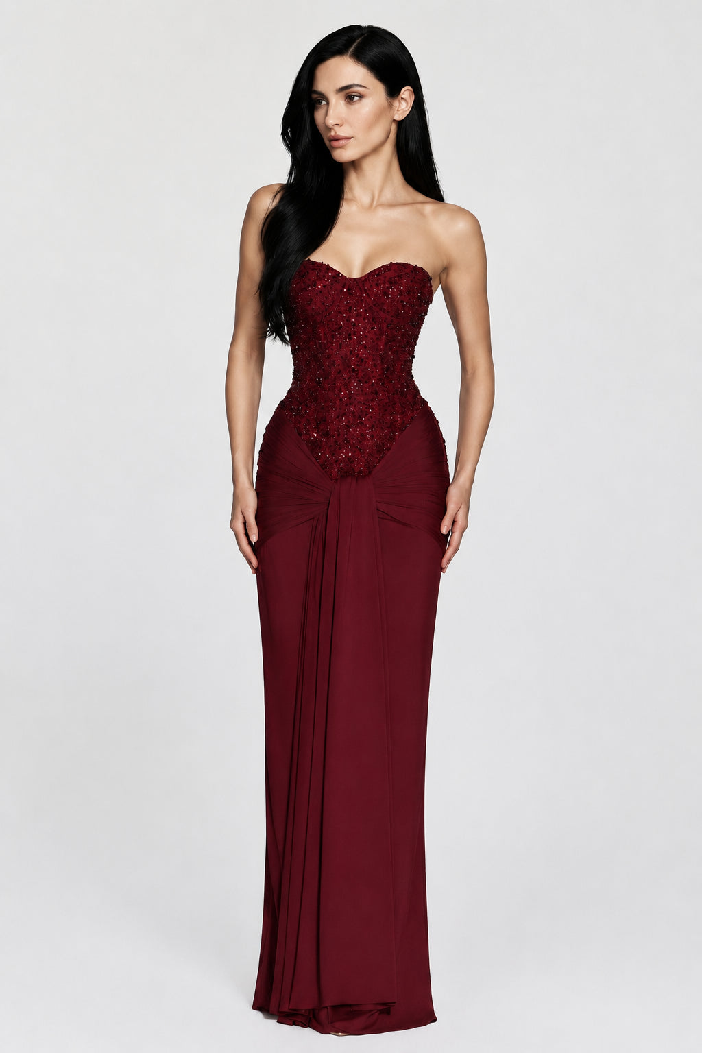 Xanthe Strapless Jersey Maxi Dress Burgundy