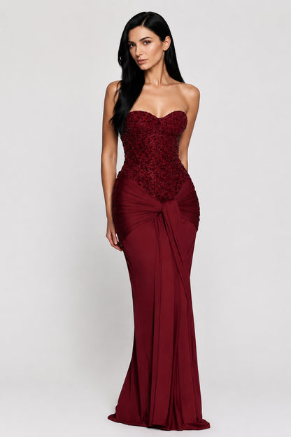 Xanthe Strapless Jersey Maxi Dress Burgundy