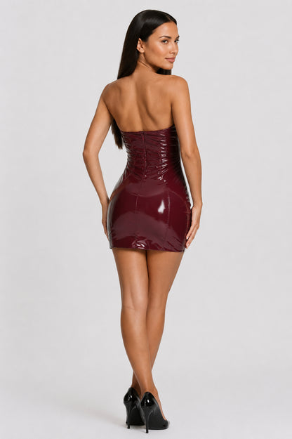 Ysabelle Backless Plunge-Neckline Mini Dress Cherry Lacquer